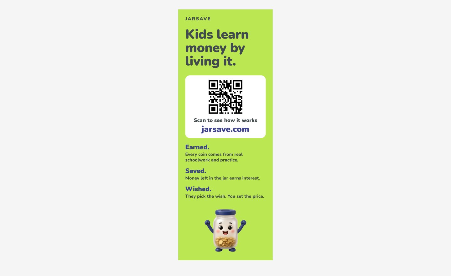 The X-banner with the QR code at chest height and Jars at the bottom